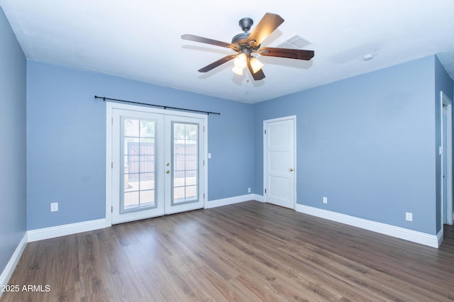 1006 S Una Ave, Tempe, AZ 85281 - spare room with french doors, wood finished floors, and a ceiling fan