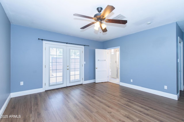 1006 S Una Ave, Tempe, AZ 85281 - unfurnished room with french doors, wood finished floors, and ceiling fan