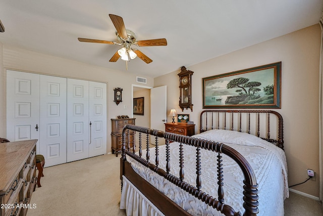 5349 W Acapulco Ln, Glendale, AZ 85306 - bedroom featuring light colored carpet, a closet, and ceiling fan