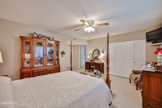 5349 W Acapulco Ln, Glendale, AZ 85306 - bedroom with light carpet, a closet, and ceiling fan
