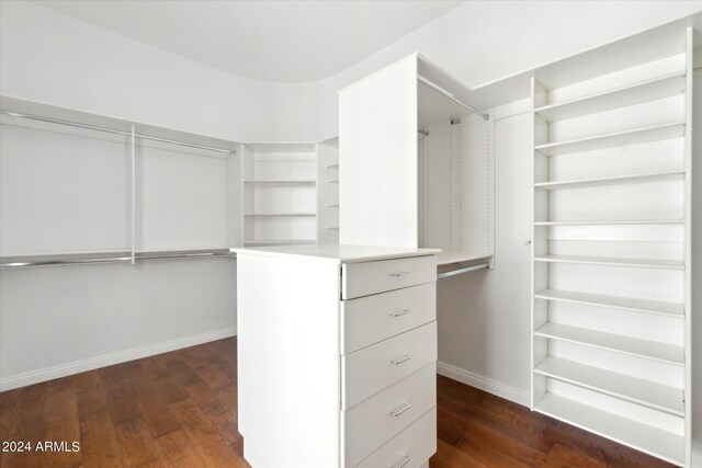 spacious closet with dark wood-type flooring