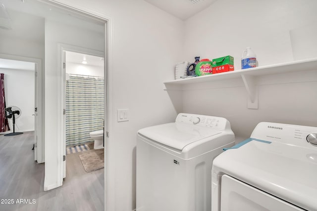 25787 W Allen St, Buckeye, AZ 85326 - laundry area with washer and clothes dryer and light wood-style flooring