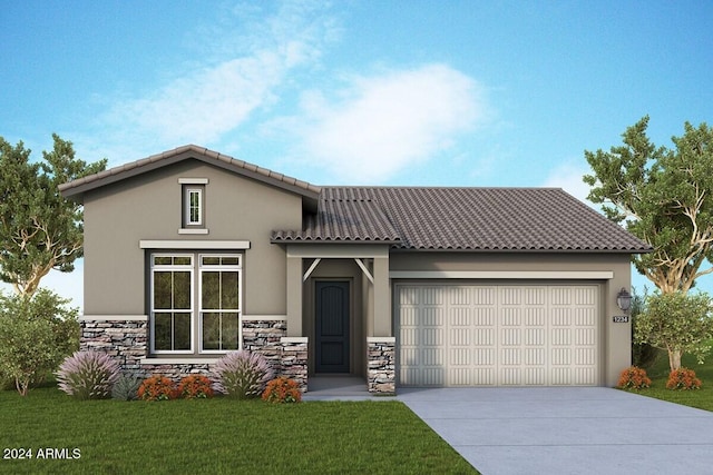 32962 N 131st Dr, Peoria, AZ 85383 - mediterranean / spanish house featuring a garage and a front lawn
