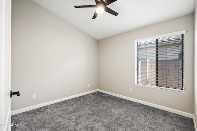 16424 S 46th Way, Phoenix, AZ 85048 - unfurnished room featuring ceiling fan, dark colored carpet, baseboards, and lofted ceiling