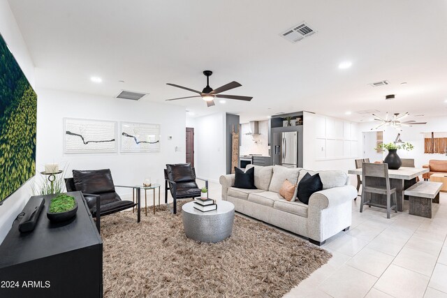 2942 N 81st Pl, Scottsdale, AZ 85251 - living room featuring ceiling fan and light tile patterned floors