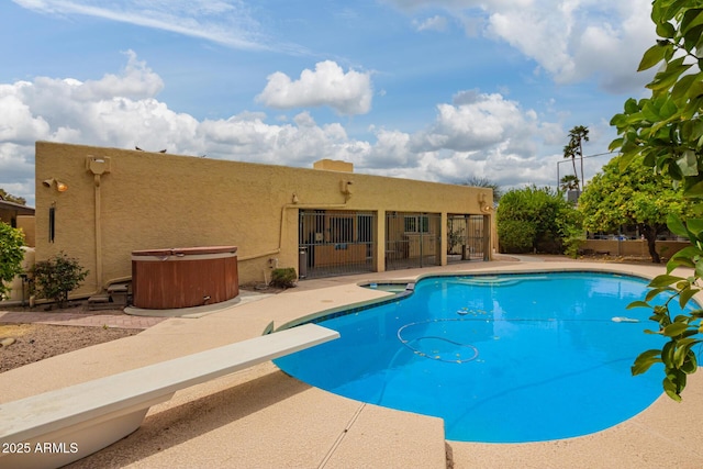 7252 E Edgewood Ave, Mesa, AZ 85208 - view of pool featuring fence, a diving board, a patio, and a fenced in pool
