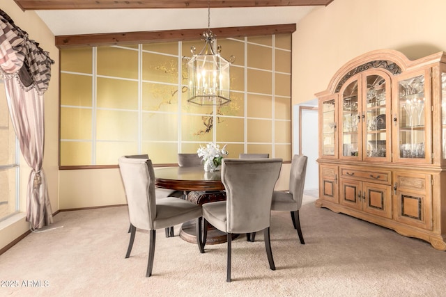 7252 E Edgewood Ave, Mesa, AZ 85208 - dining area with an inviting chandelier, carpet, and beam ceiling