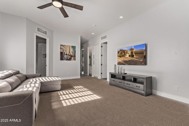 4667 E Reins Rd, Gilbert, AZ 85297 - carpeted living area with a ceiling fan, baseboards, and recessed lighting