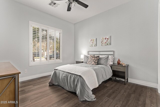 4667 E Reins Rd, Gilbert, AZ 85297 - bedroom featuring baseboards, dark wood-style floors, and ceiling fan