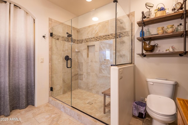 965 Calle Azul, Wickenburg, AZ 85390 - bathroom featuring a shower stall, toilet, and tile patterned floors