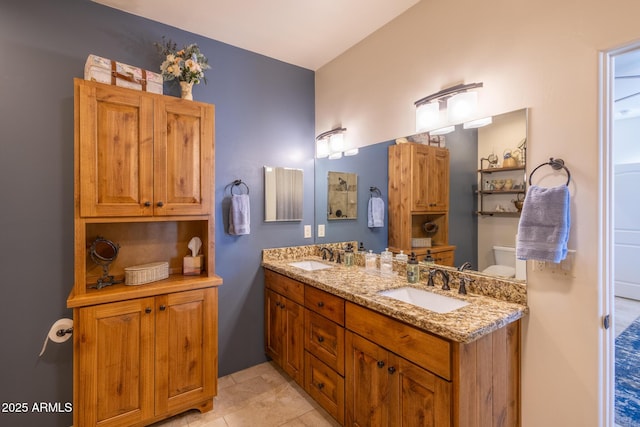 965 Calle Azul, Wickenburg, AZ 85390 - bathroom with double vanity, toilet, and tile patterned flooring