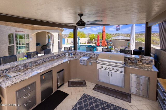 965 Calle Azul, Wickenburg, AZ 85390 - view of patio featuring exterior kitchen, grilling area, and a ceiling fan