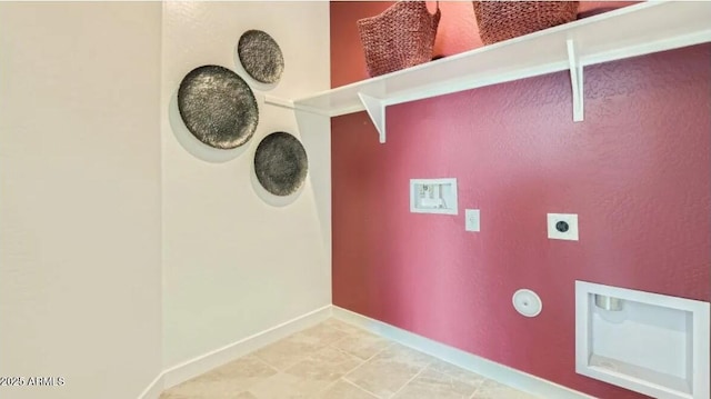 23081 E Saddle Way, Queen Creek, AZ 85142 - laundry area featuring hookup for an electric dryer, baseboards, washer hookup, and light tile patterned floors