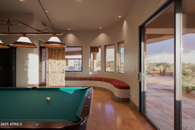 game room featuring baseboards, recessed lighting, and billiards