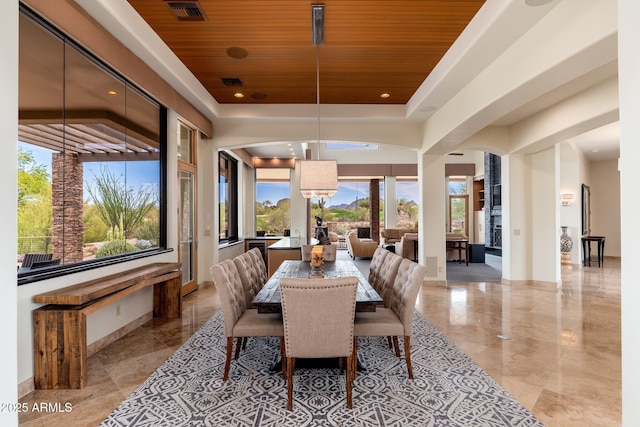 10267 E Cinder Cone Trl, Scottsdale, AZ 85262 - dining space with wood ceiling, recessed lighting, and a raised ceiling