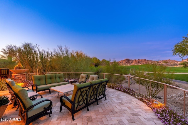 10267 E Cinder Cone Trl, Scottsdale, AZ 85262 - view of patio with an outdoor living space and a mountain view