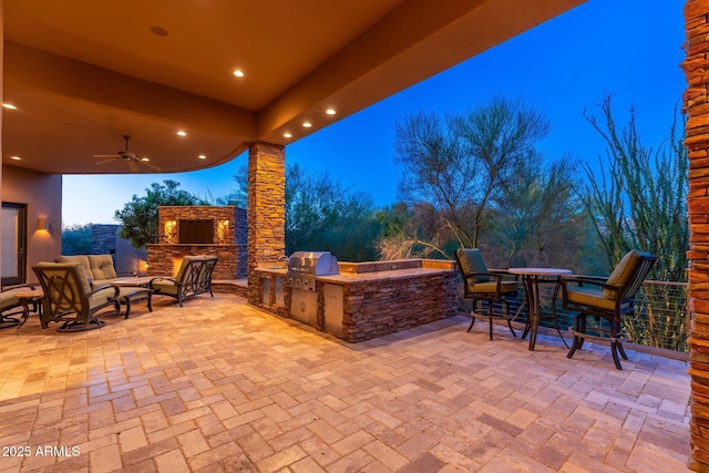 10267 E Cinder Cone Trl, Scottsdale, AZ 85262 - view of patio / terrace with an outdoor hangout area and a ceiling fan