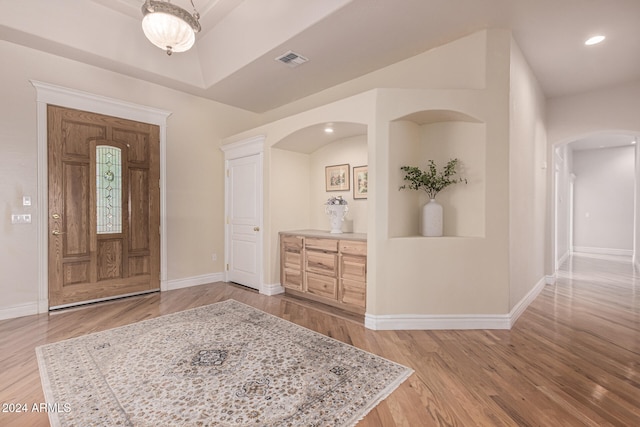 foyer entrance featuring light wood-type flooring