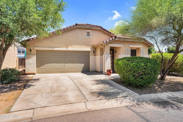 1314 S Bridgegate Dr, Gilbert, AZ 85296 - mediterranean / spanish-style home with driveway, a garage, stucco siding, and a tiled roof