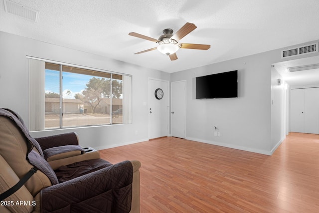 1604 W Kerry Ln, Phoenix, AZ 85027 - living room featuring a textured ceiling, light wood-style floors, visible vents, and ceiling fan