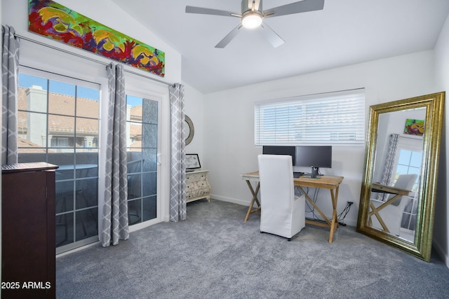 1211 N Miller Rd Unit 257, Scottsdale, AZ 85257 - office space with carpet flooring, a ceiling fan, and lofted ceiling