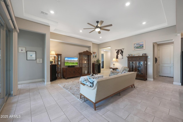 living room featuring ceiling fan