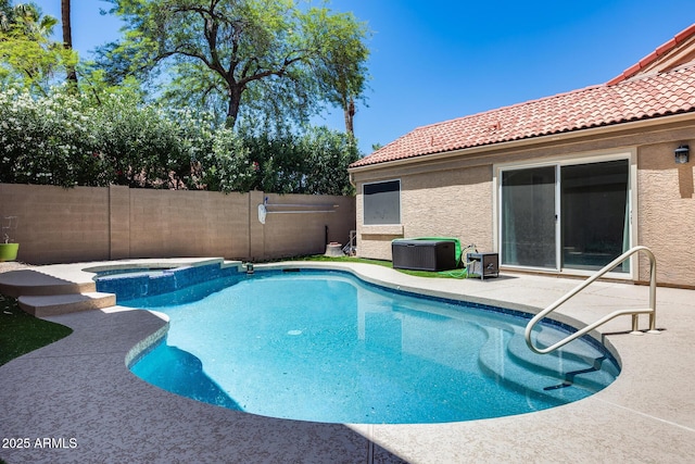 11217 E Laurel Ln, Scottsdale, AZ 85259 - view of swimming pool featuring a fenced backyard, a patio area, and a pool with connected hot tub