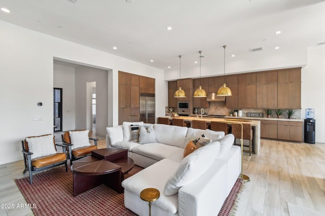 living room with light wood-type flooring