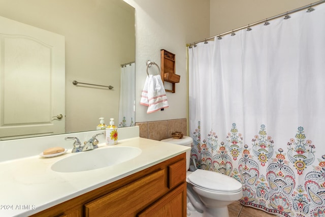 2914 E Gary Way, Phoenix, AZ 85042 - bathroom featuring toilet, vanity, tile patterned floors, and a shower with curtain