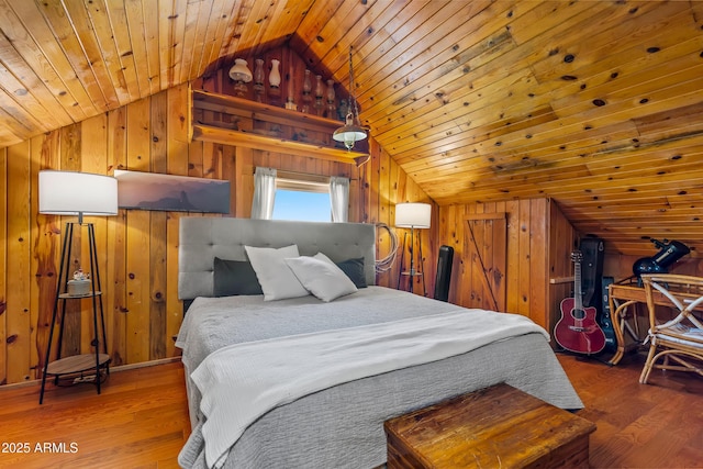 1551 Mormon Lake Rd, Mormon Lake, AZ 86038 - bedroom with vaulted ceiling, wooden walls, wood finished floors, and wooden ceiling