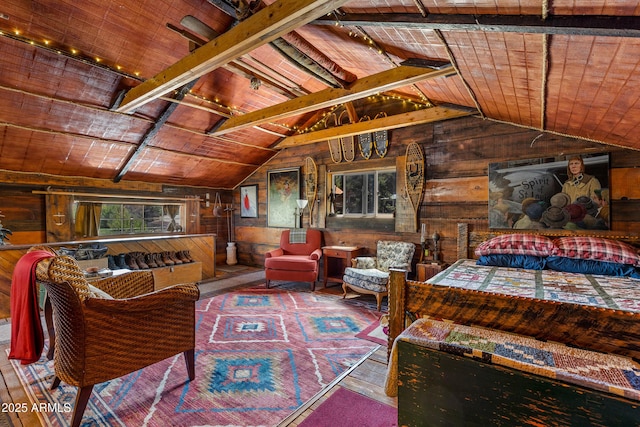 1551 Mormon Lake Rd, Mormon Lake, AZ 86038 - bedroom featuring wooden walls, wooden ceiling, and wood finished floors