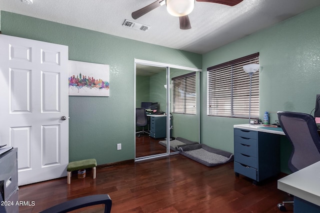 1147 N Marvin St, Gilbert, AZ 85233 - office featuring a textured wall, a ceiling fan, dark wood-style floors, and a textured ceiling