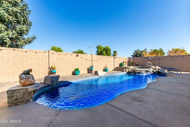 1147 N Marvin St, Gilbert, AZ 85233 - view of swimming pool featuring a fenced backyard, a patio, and a pool with connected hot tub