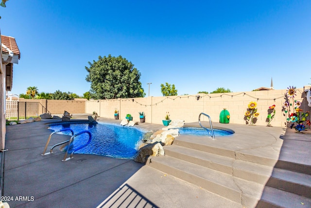1147 N Marvin St, Gilbert, AZ 85233 - view of swimming pool featuring a fenced backyard, a patio area, and an in-ground hot tub