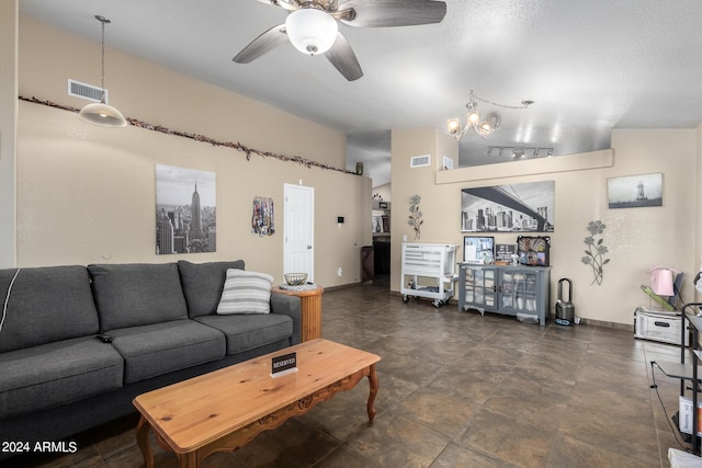 1147 N Marvin St, Gilbert, AZ 85233 - living room with a ceiling fan and lofted ceiling