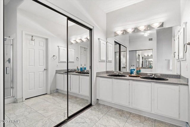 bathroom featuring vanity and walk in shower