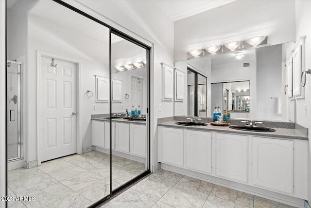 9056 E Maple Dr, Scottsdale, AZ 85255 - full bath featuring a shower stall, marble finish floor, and a sink