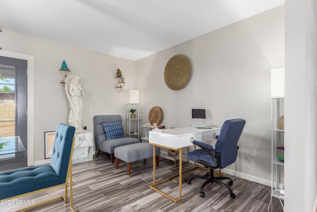 office space with hardwood / wood-style flooring