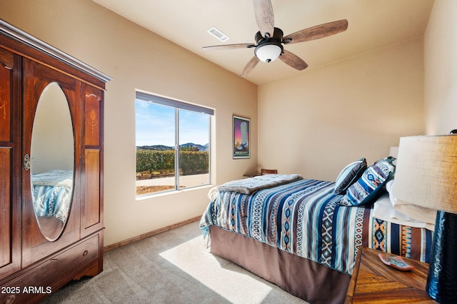 2259 Whitetail Ln, Prescott, AZ 86301 - bedroom featuring light colored carpet, baseboards, a ceiling fan, and visible vents