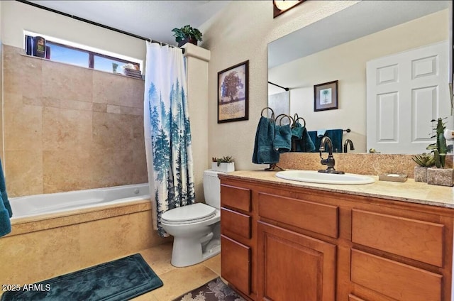 106 N Lariat Way, Payson, AZ 85541 - bathroom with vanity, tile patterned floors, shower / bath combo with shower curtain, and toilet