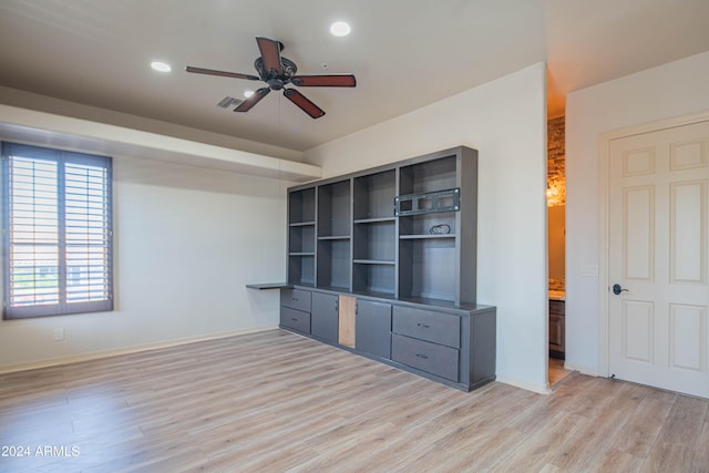 interior space featuring ceiling fan and light hardwood / wood-style flooring