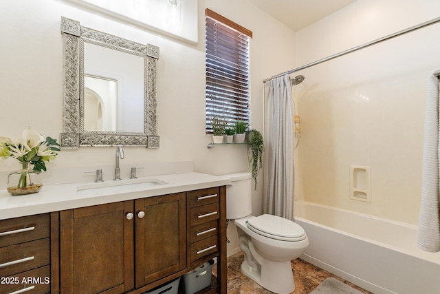 full bathroom featuring vanity, toilet, and shower / bath combo with shower curtain