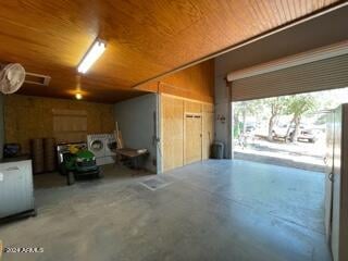 garage with wood ceiling