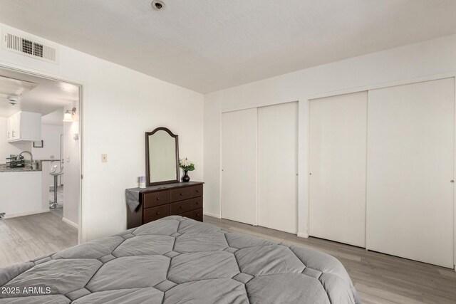 12123 W Bell Rd Unit 339, Surprise, AZ 85378 - bedroom featuring visible vents, multiple closets, and light wood-style floors