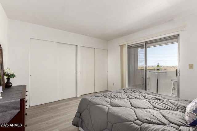 12123 W Bell Rd Unit 339, Surprise, AZ 85378 - bedroom featuring wood finished floors, multiple closets, and access to exterior