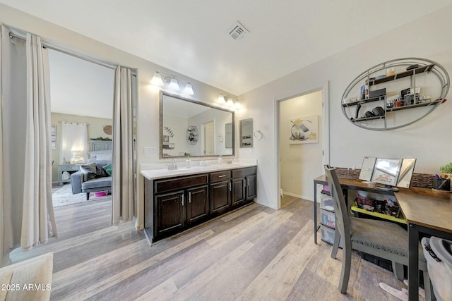 bathroom with vanity and wood-type flooring