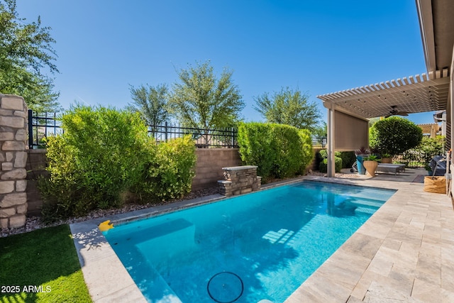 35756 N Clementine Trl, San Tan Valley, AZ 85140 - view of swimming pool with a pergola, a fenced backyard, a fenced in pool, and a patio