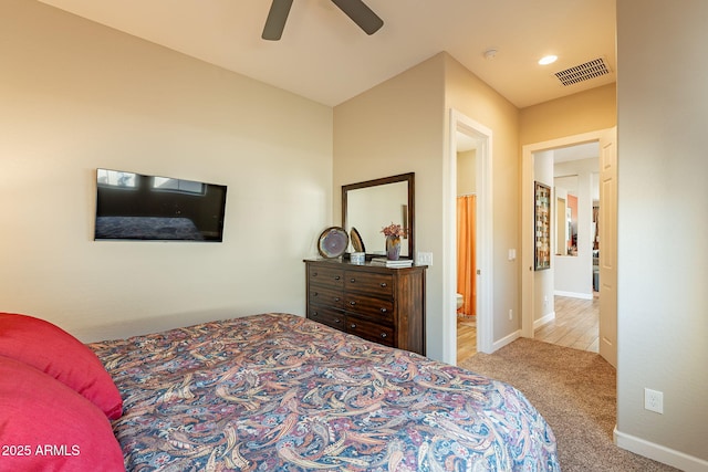 35756 N Clementine Trl, San Tan Valley, AZ 85140 - bedroom featuring carpet floors, visible vents, baseboards, and ceiling fan