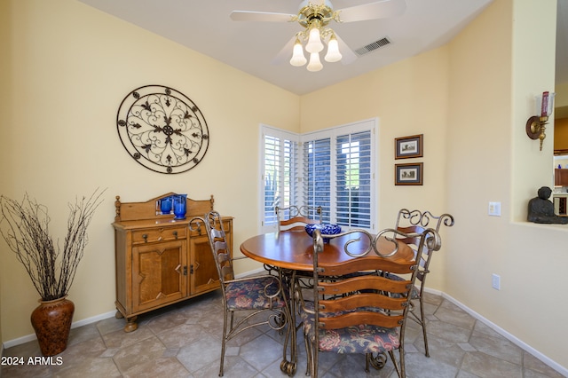 dining area featuring ceiling fan