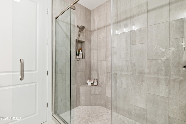 bathroom featuring a shower with shower door